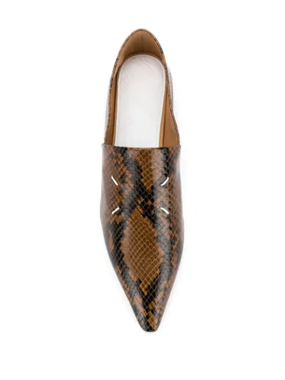 Shop Maison Margiela Snakeskin-print Pointed Loafers In Brown