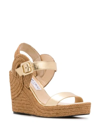 Shop Jimmy Choo Delphi 100mm Wedge Sandals In Gold