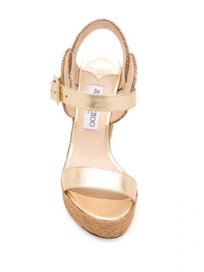 Shop Jimmy Choo Delphi 100mm Wedge Sandals In Gold