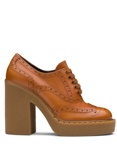 Shop Prada Platform Lace-up Shoes In Brown