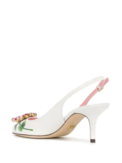 Shop Dolce & Gabbana Tropical Rose Print Slingback Pumps In White