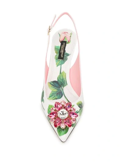 Shop Dolce & Gabbana Tropical Rose Print Slingback Pumps In White