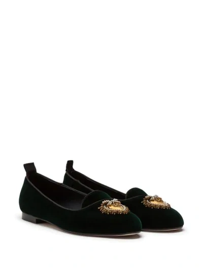 Shop Dolce & Gabbana Velvet Devotion Slippers In Green