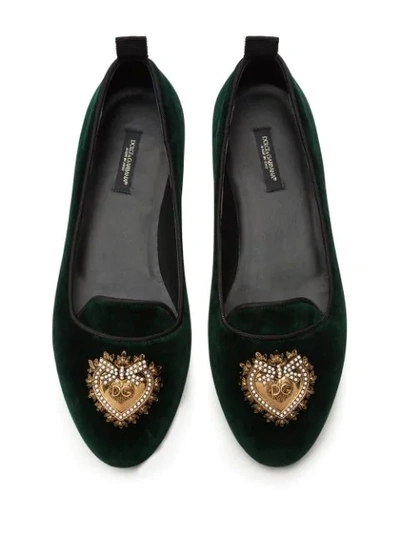 Shop Dolce & Gabbana Velvet Devotion Slippers In Green