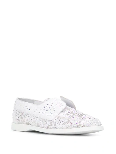 Shop Le Silla Carta Rhinestone-embellished Lace Boat Shoes In White