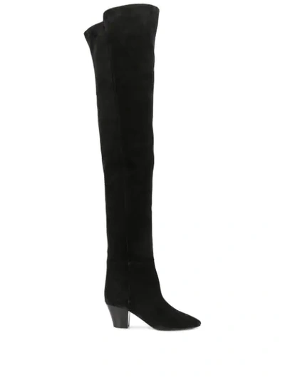 Shop Saint Laurent Almond-toe Knee-high Boots In Black