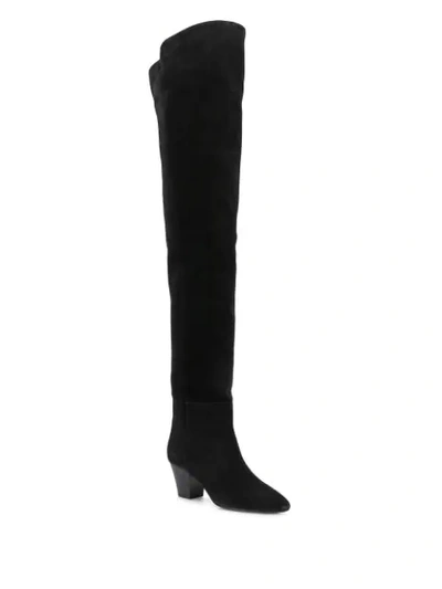 Shop Saint Laurent Almond-toe Knee-high Boots In Black