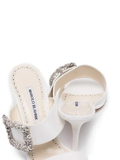 Manolo Blahnik Gable Jewel 90 Double Strap Sandals In White