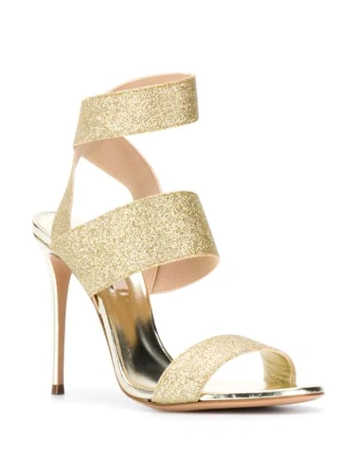 Shop Casadei Open Toe Glitter Detail Sandals In Gold