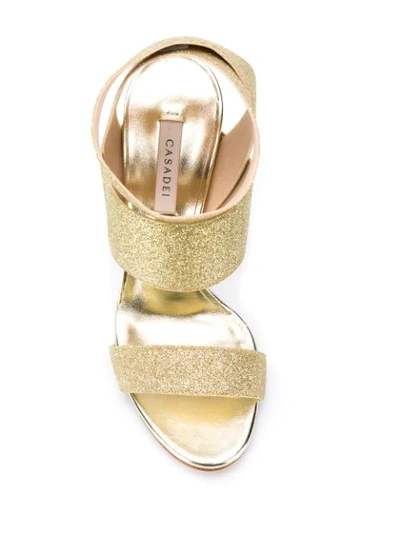 Shop Casadei Open Toe Glitter Detail Sandals In Gold