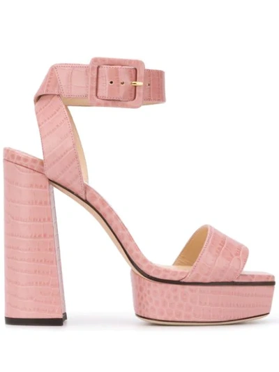 Shop Jimmy Choo Jax 125mm Crocodile-effect Sandals In Pink
