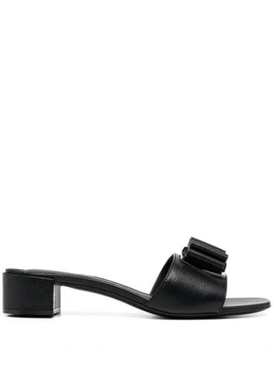 Shop Ferragamo Double Bow Slip-on Sandals In Black