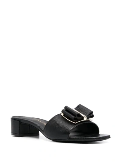 Shop Ferragamo Double Bow Slip-on Sandals In Black