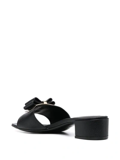 Shop Ferragamo Double Bow Slip-on Sandals In Black