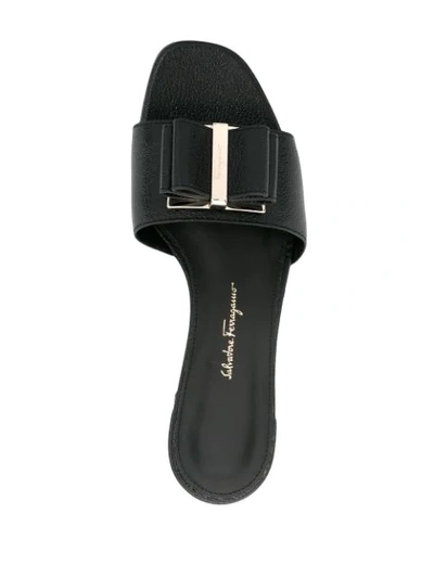 Shop Ferragamo Double Bow Slip-on Sandals In Black