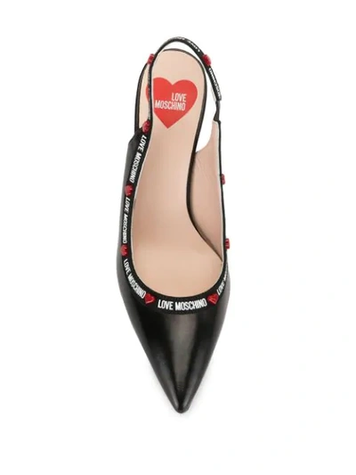 Shop Love Moschino Heart-stud Slingback Pumps In Black
