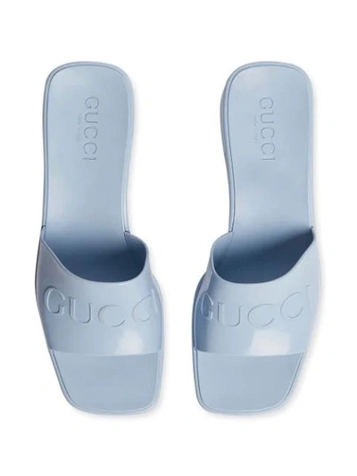 Shop Gucci Logo Low-heel Slide Sandals In Blue