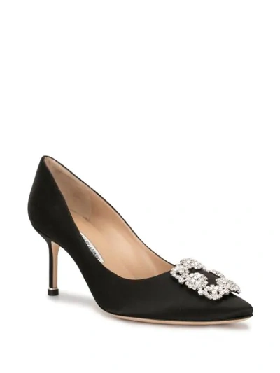 Shop Manolo Blahnik Hangisi Satin Jewel Buckle Pumps In Black