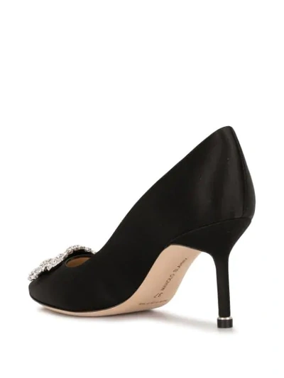 Shop Manolo Blahnik Hangisi Satin Jewel Buckle Pumps In Black