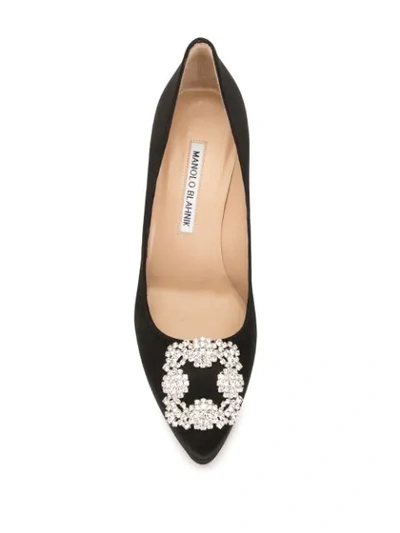 Shop Manolo Blahnik Hangisi Satin Jewel Buckle Pumps In Black