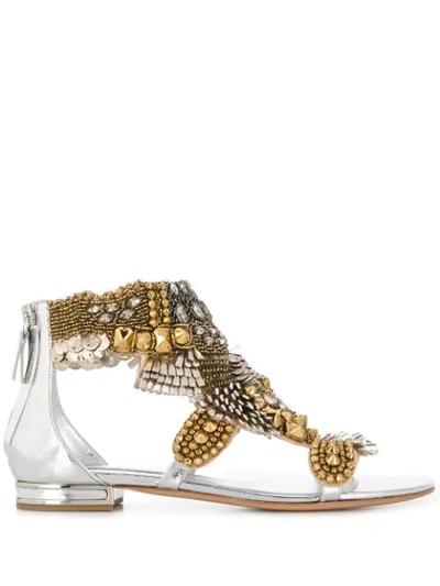 Shop Casadei Embellished Low Heel Sandals In Silver