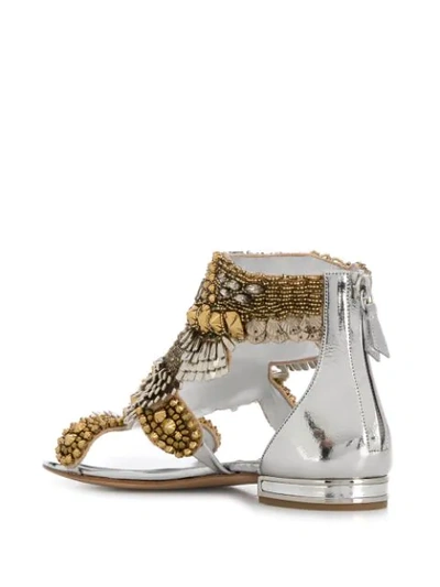 Shop Casadei Embellished Low Heel Sandals In Silver