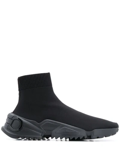 Shop Ferragamo Gancini Sock-style Sneakers In Black