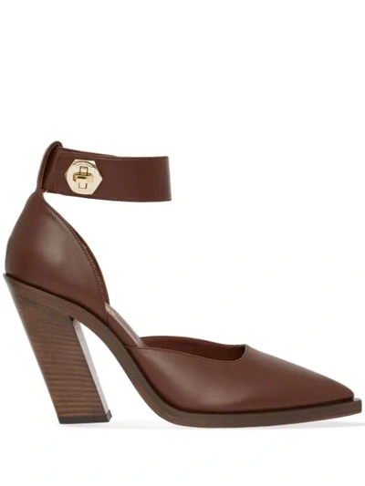 Shop Burberry Block-heel 100mm Pointed Pumps In Brown