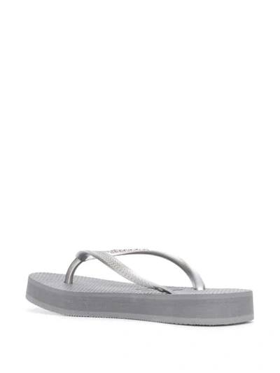 Shop Havaianas Logo Flatform Flip Flops In Grey