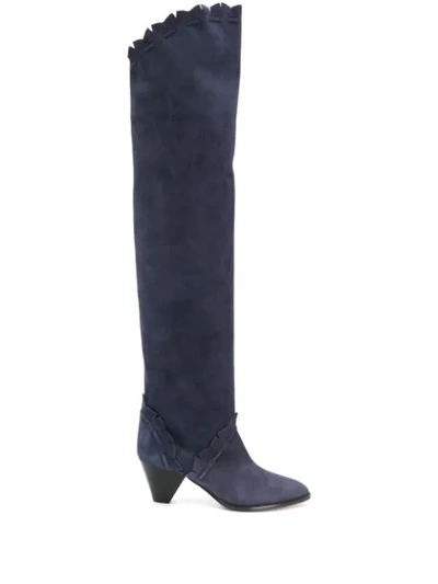 Shop Isabel Marant Over-the-knee Low-heel Boots In Blue