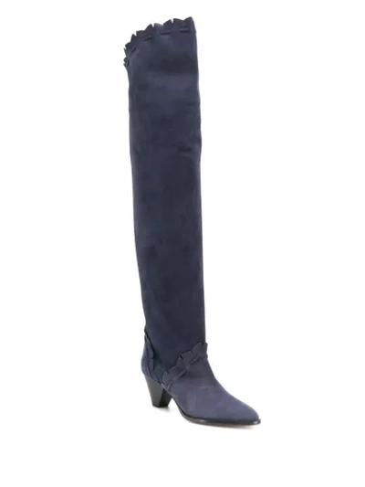 Shop Isabel Marant Over-the-knee Low-heel Boots In Blue