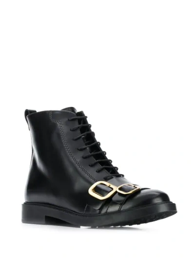 Shop Tod's Lace Up Ankle Boots With Buckle Detailing In Black