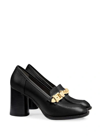 Shop Gucci Chain-detail Mid-heel Moccasins In Black