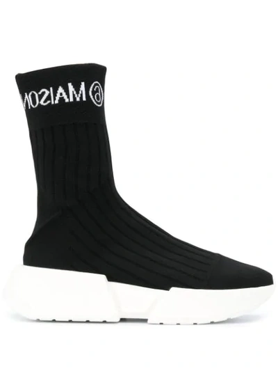 Shop Mm6 Maison Margiela Logo Print Sock Style Sneakers In Black