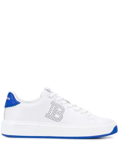 Shop Balmain Perforated B-court Sneakers In White