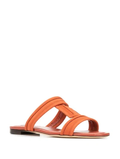 Shop Tod's T-bar Flat Leather Sandals In Orange