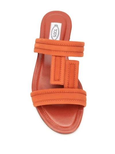 Shop Tod's T-bar Flat Leather Sandals In Orange