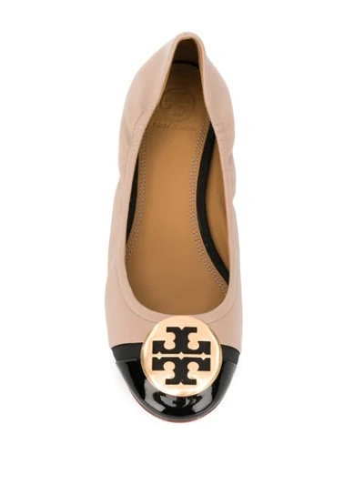 Shop Tory Burch Logo Plaque 30mm Leather Ballerina Shoes In Neutrals