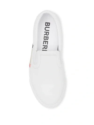 Shop Burberry Stripe Print Slip-on Sneakers In White