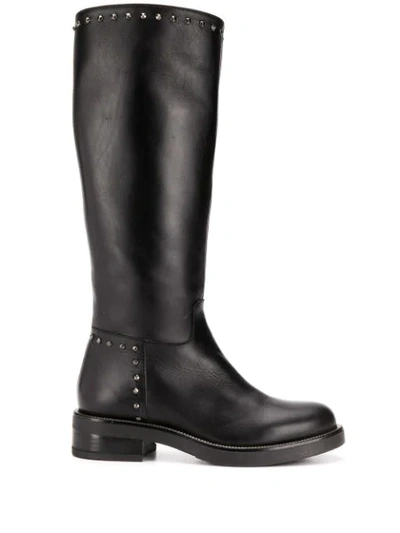 Shop Albano Stud Embellished Mid-calf Length Boots In Black