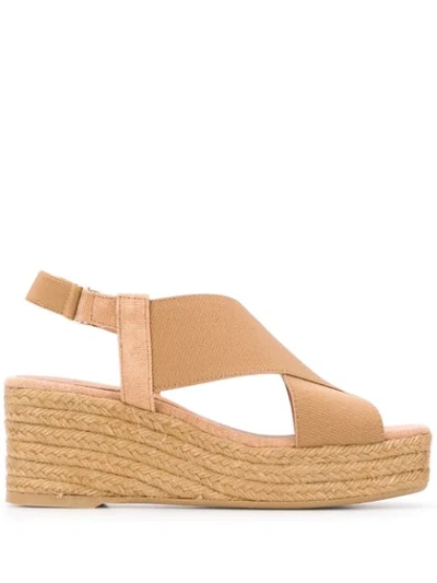 Shop Castaã±er Woven Platform Sandals In Brown