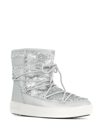Shop Moon Boot Drawstring Embellished Boots In Silver