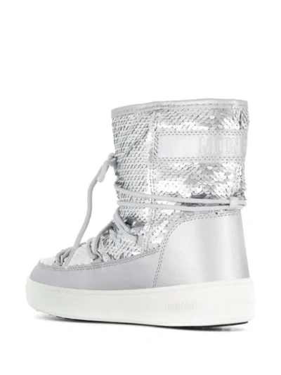 Shop Moon Boot Drawstring Embellished Boots In Silver