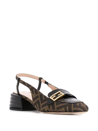 Shop Fendi Ff-logo Slingback Pumps In Brown