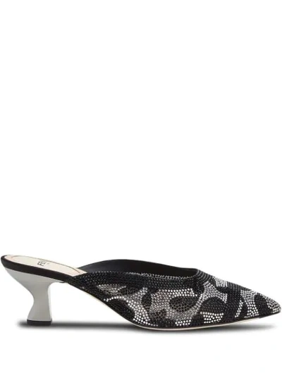 Shop Fendi Colibrì Rhinestone-embellished Mules In Grey