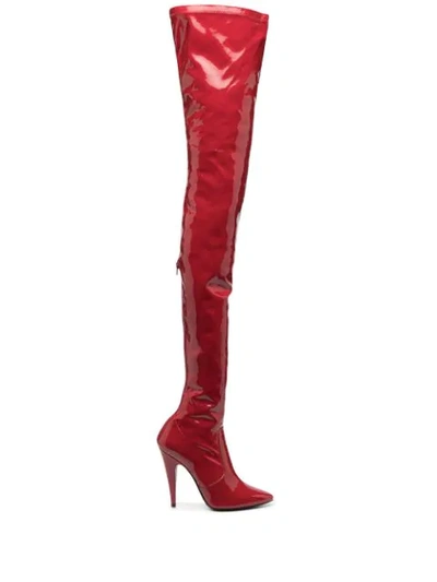 Shop Saint Laurent Aylah 110mm Boots In Red