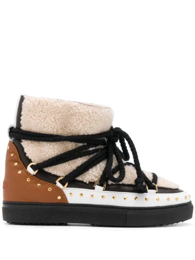 Inuikii Curly Rock Shearling Colorblock Snow Booties In Neutrals