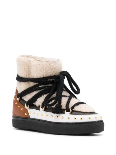 Inuikii Curly Rock Shearling Colorblock Snow Booties In Neutrals