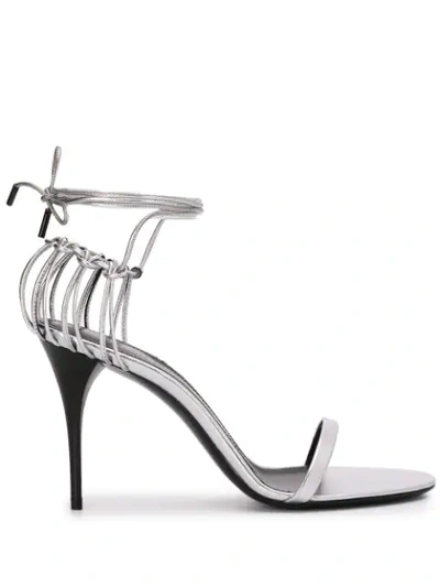 Shop Saint Laurent Metallic Lexi 100mm Sandals In Silver
