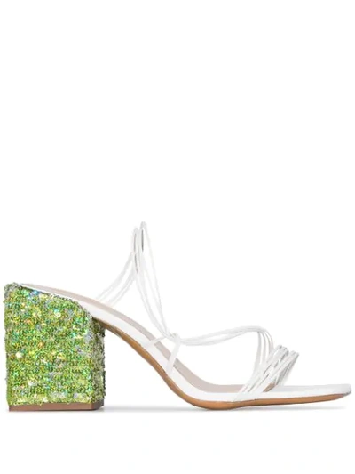 Shop Jacquemus Estello 70mm Sequinned Leather Mules In White